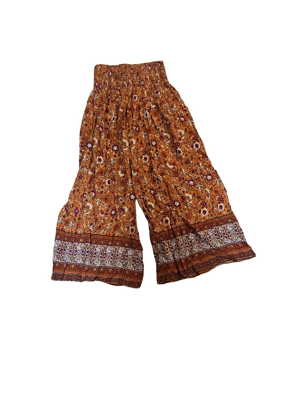 Natural Life Boho Wide Leg Smocked Palazzo Pants Floral Border Print Size Small - Picture 3 of 3